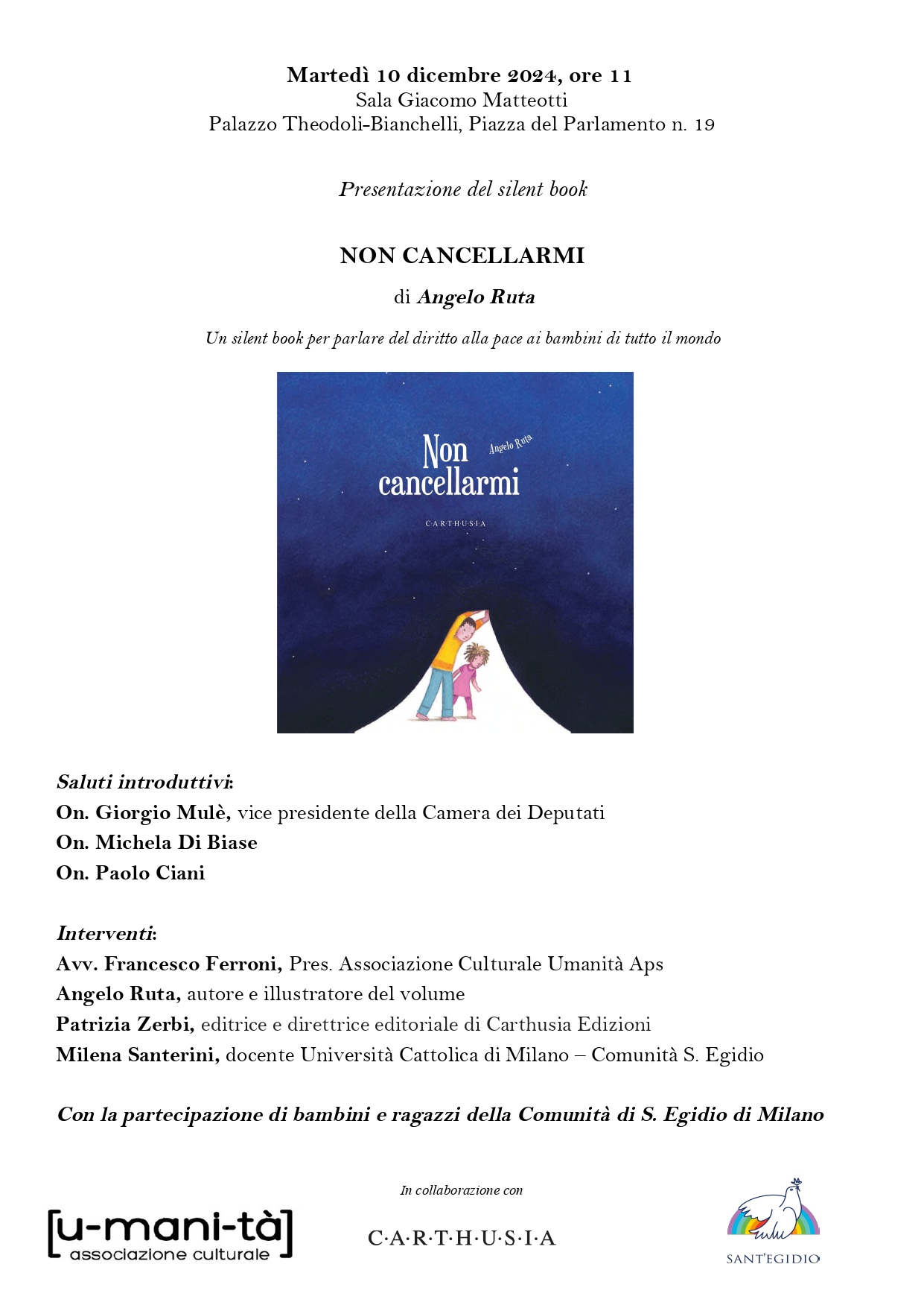 “Non Cancellarmi” a Roma • Camera dei Deputati • 10 Dicembre