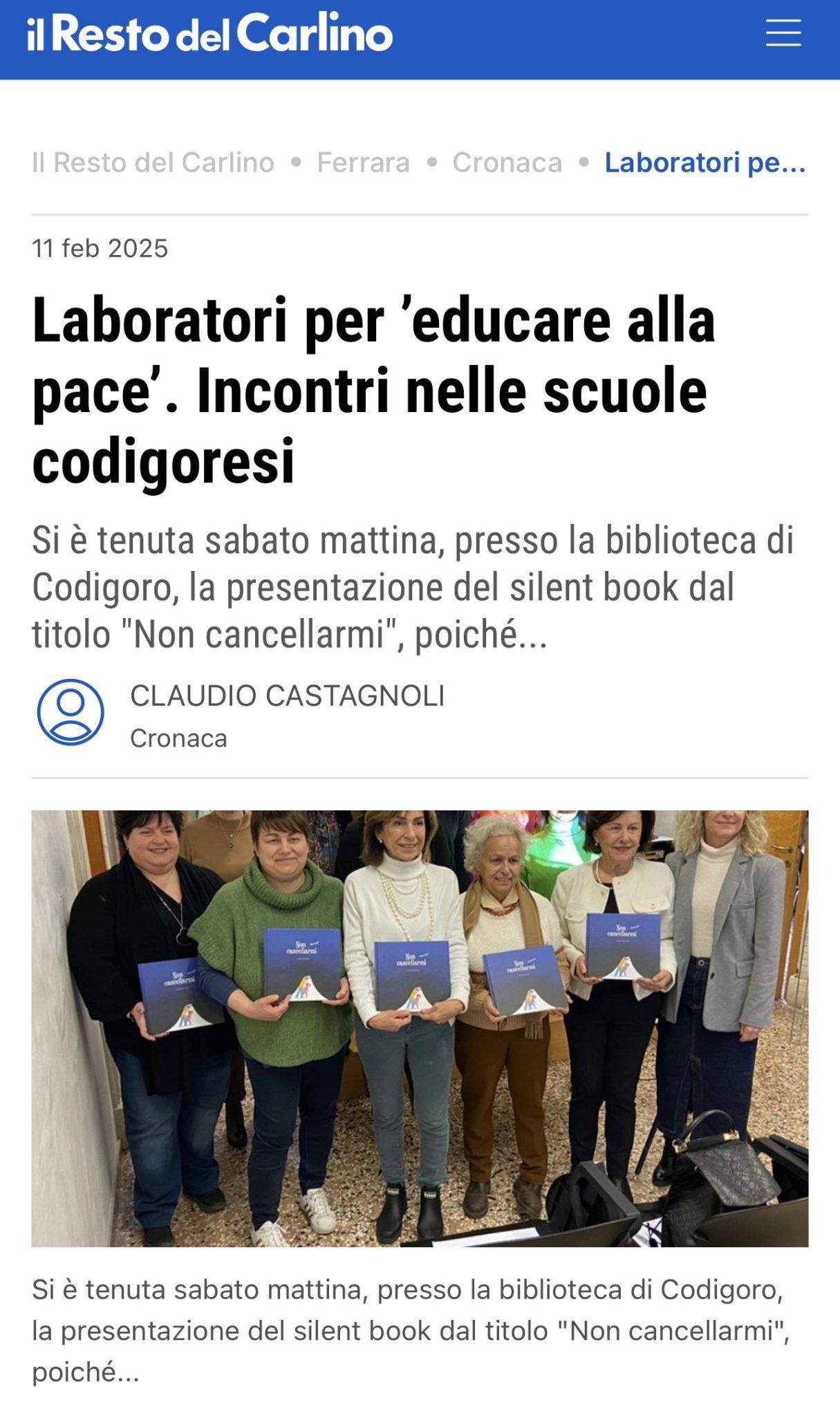 Laboratori per ’educare alla pace’. Incontri nelle scuole codigoresi